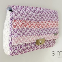 Woven purse in pink, white and purple