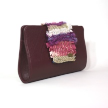 Leather Burgundy clutch with woven fabric