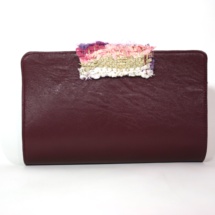 Leather Burgundy clutch with woven fabric