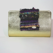 Leather Gold Clutch with woven fabric