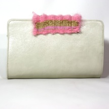Leather Beige clutch with woven fabric