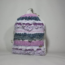 Pink and denim backpack front