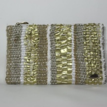 Gold and beige woven and plastic clutch / woven clutch back