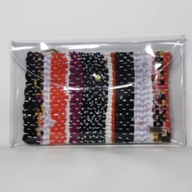 Orange and black woven and plastic bag front