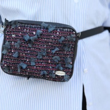 Burgundy, petrol and black woven belt bag