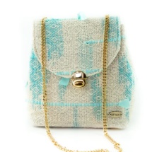 Turquoise and Beige woven shoulder bag