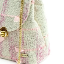 Pink and beige woven shoulder bag