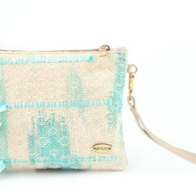 Turquoise and beige woven purse
