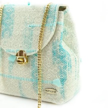 Turquoise and beige woven shoulder bag