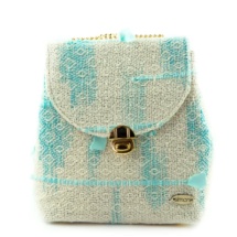 Turquoise and beige woven shoulder bag