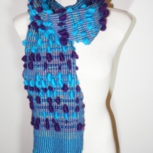 Blue and Purple woven scarf with pom poms