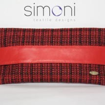 Flat Tweed Red and Black clutch bag with leather