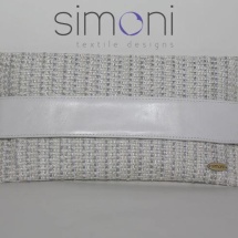 Flat Tweed White and Silver clutch bag with leather