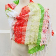 Orange green and white woven scarf