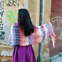 Orange purple and white woven scarf 2
