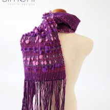 Purple and Pink tweed scarf with pom poms