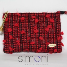 Red and Black Tweed mini purse with pearl