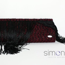 Red and black woven clutch with fringe