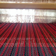 Red and black woven fabric