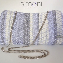 Silver woven clutch with chain