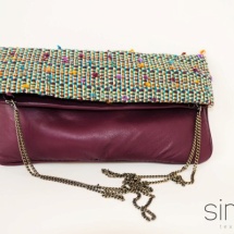 Tweed folded bag with Purple leather