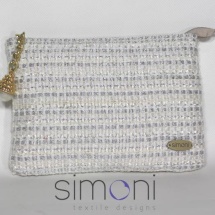 White and Silver Tweed mini purse with pearl