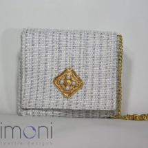 Woven Tweed Mini Shoulder bag in White and Gold
