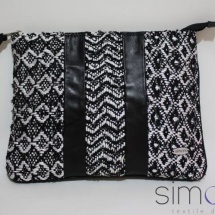 Woven black and white zip clutch
