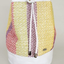 Woven, colorful duffel bag