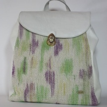 Woven hand dyed backpack with white leather