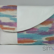 Woven hand dyed clutch with white leather 2