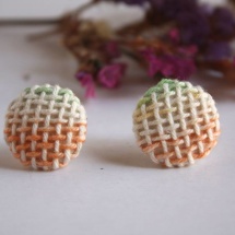 Woven hand dyed earrings in green and orange
