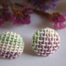 Woven hand dyed earrings in green and purple