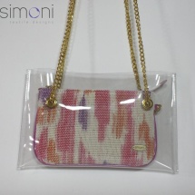Woven hand dyed mini purse with fuchsia handles