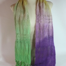 Woven hand dyed shawl in yellow green purple and white