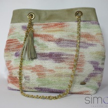 Woven hand dyed shoulder bag with beige leather