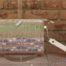 Woven, handmade purse with leather handle