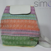 Woven multi-color backpack and leather