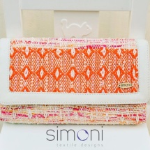 Woven orange green and white clutch