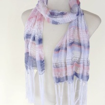 Woven scarf in blue, white and pink