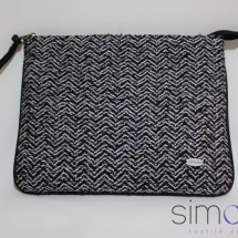 Woven silver and black zip clutch