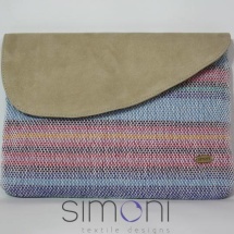 Woven striped clutch with beige leather