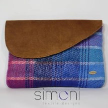 Woven stripped clutch withleather and chain