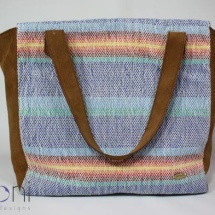 Woven tote bag with brown leather