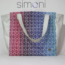 Woven tote bag with white leather