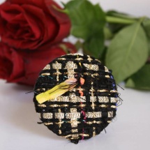 Woven tweed black and gold brooch