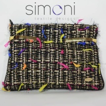 Woven tweed black and gold clutch bag