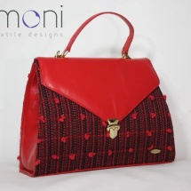 Woven tweed lady like bag in black and red