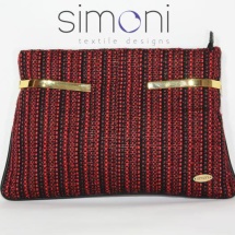 Woven tweed red and black clutch bag