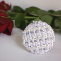 Woven tweed white and silver brooch